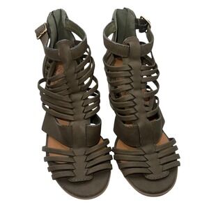Dollhouse Womens Gladiator Caged Block Heel Sandals Olive Green Size 7 Back Zip